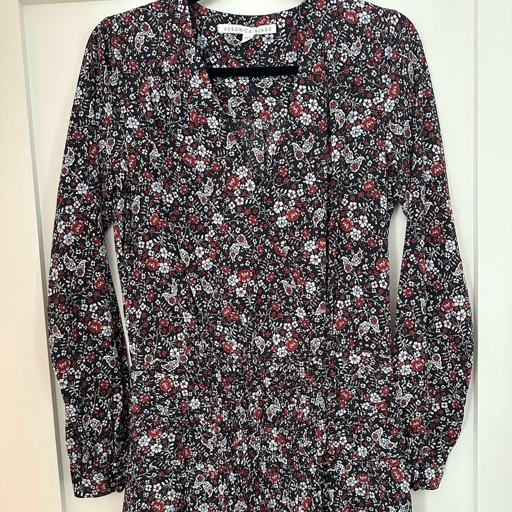 Veronica Beard Red and White Floral Long Sleeve Dress